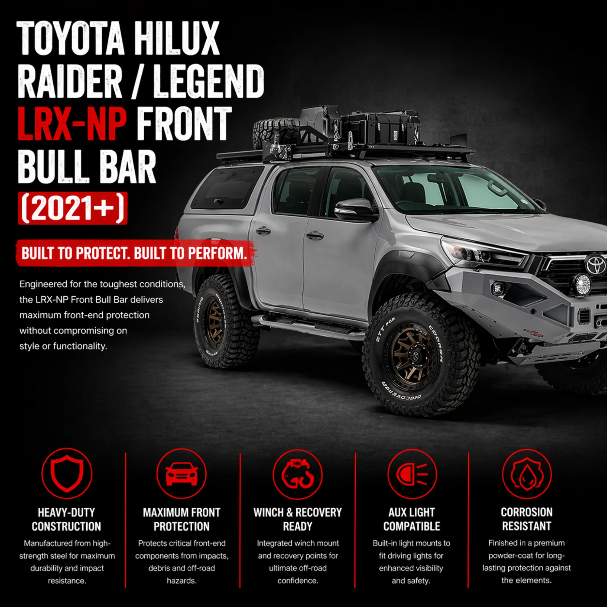 Toyota Raider/Legend 2.8GD6 LRX-NP Bull Bar (2021+)