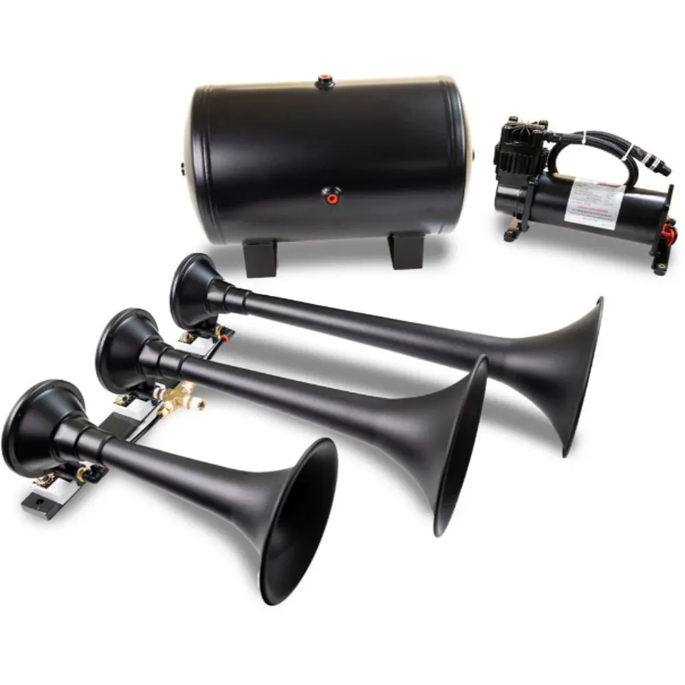 HK9: Universal “Demon” Steel Triple Train Horn / Onboard Air System | 150 PSI | 5-Gallon